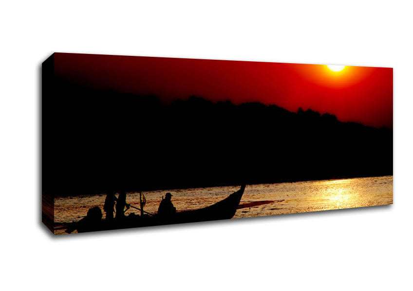 Picture of Fishing Under The Ocean Sun Panoramic Canvas Wall Art