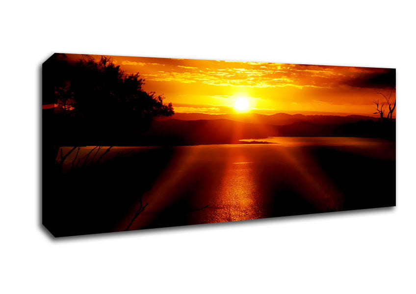 Picture of Golden Sun Rays Over The Ocean Panoramic Canvas Wall Art