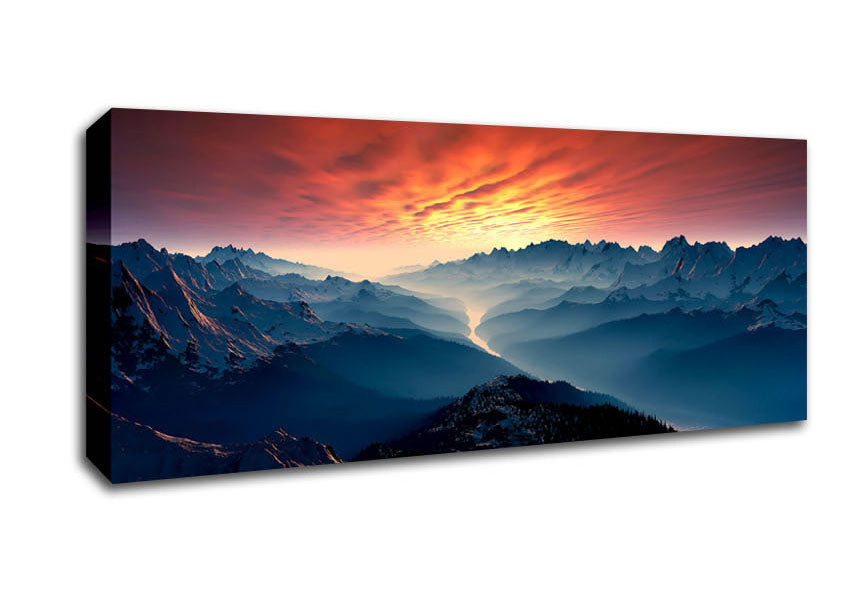 Picture of Stunning Snow Peaked Mountains At First Light Panoramic Canvas Wall Art