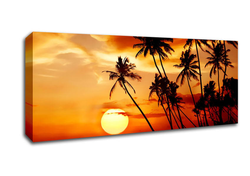 Picture of Palmtree Sunset Over The Ocean Panoramic Canvas Wall Art