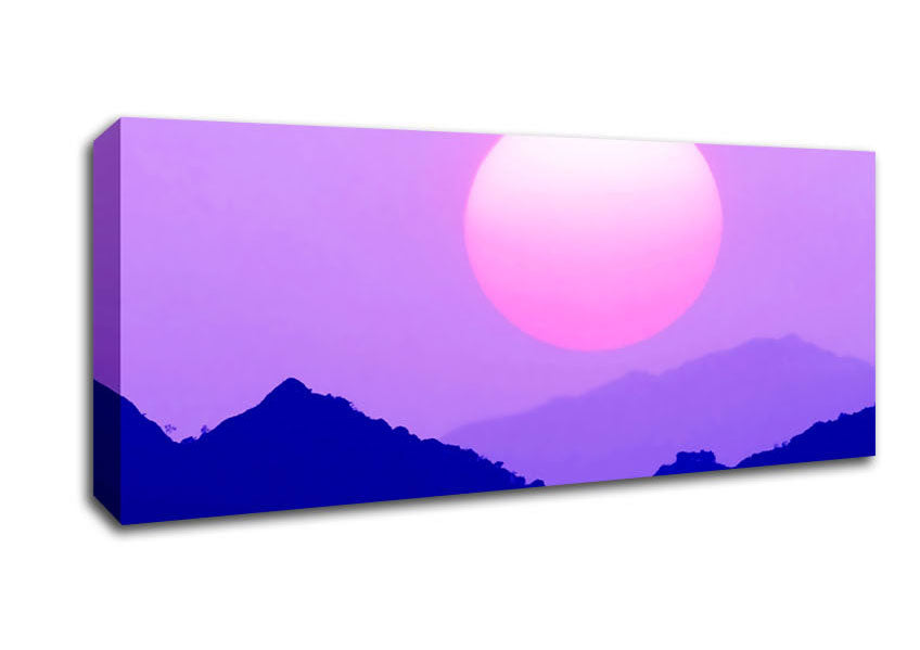 Picture of Huge Sun Over The Mountain Tops Purple Panoramic Canvas Wall Art