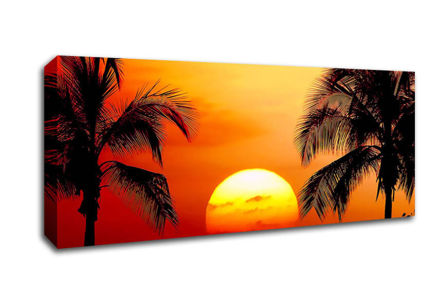 Picture of Sun Between The Palmtrees Panoramic Canvas Wall Art