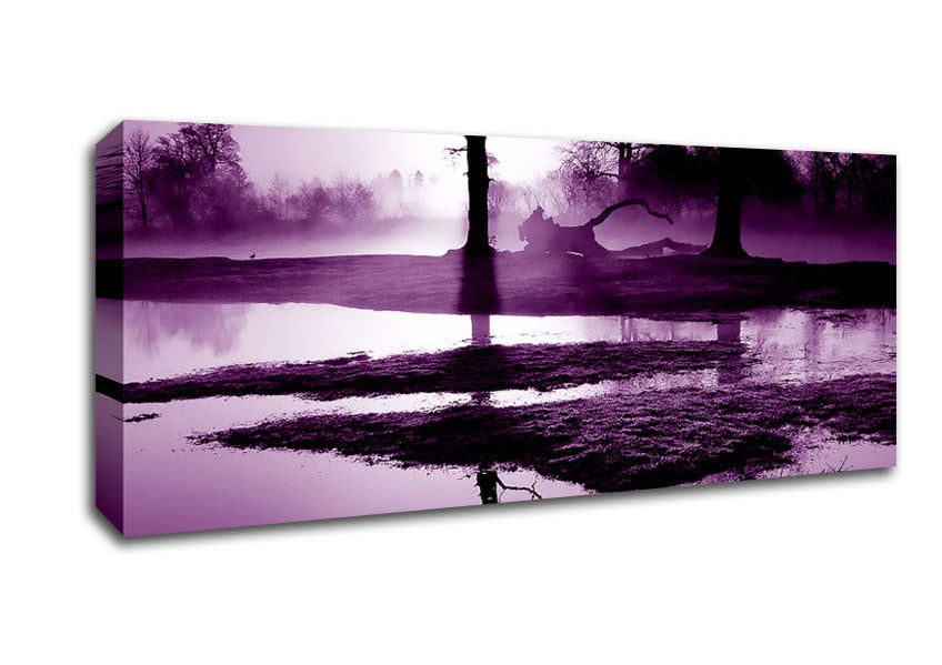 Picture of Sunset Forest Waters Purple Panoramic Canvas Wall Art