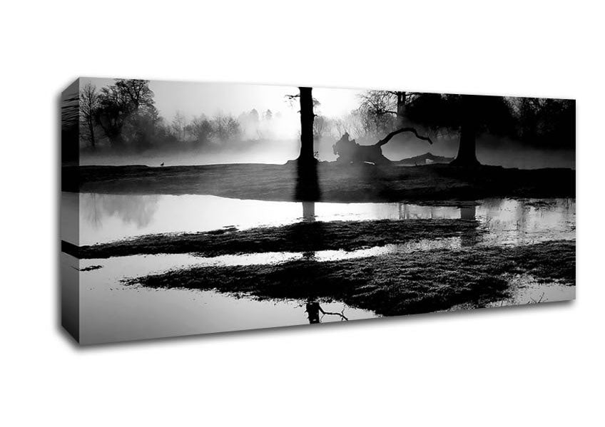 Picture of Sunset Forest Waters B n W Panoramic Canvas Wall Art