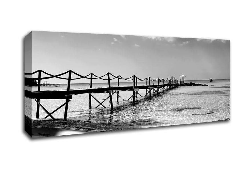 Picture of White Sand Pier B n W Panoramic Canvas Wall Art