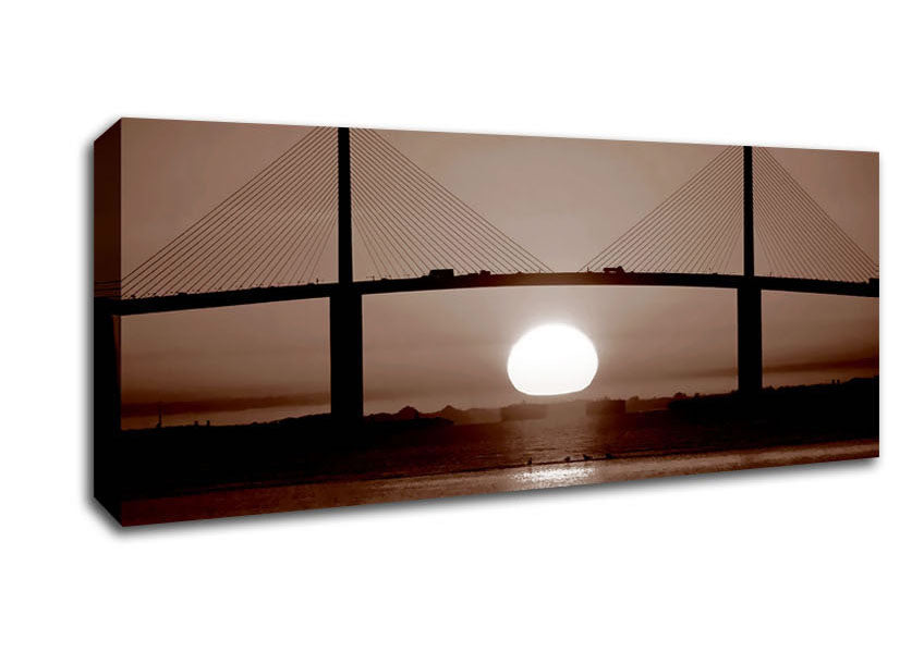 Picture of Distant Bridge Sundown Chocolate Panoramic Canvas Wall Art