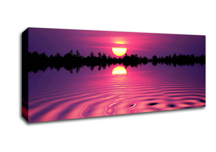 Picture of Pink Sunset Lake Swirl Panoramic Canvas Wall Art