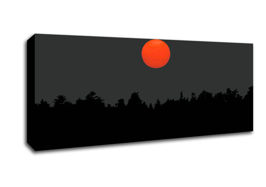 Picture of The Red Sun Over The Grey Treeline Panoramic Canvas Wall Art