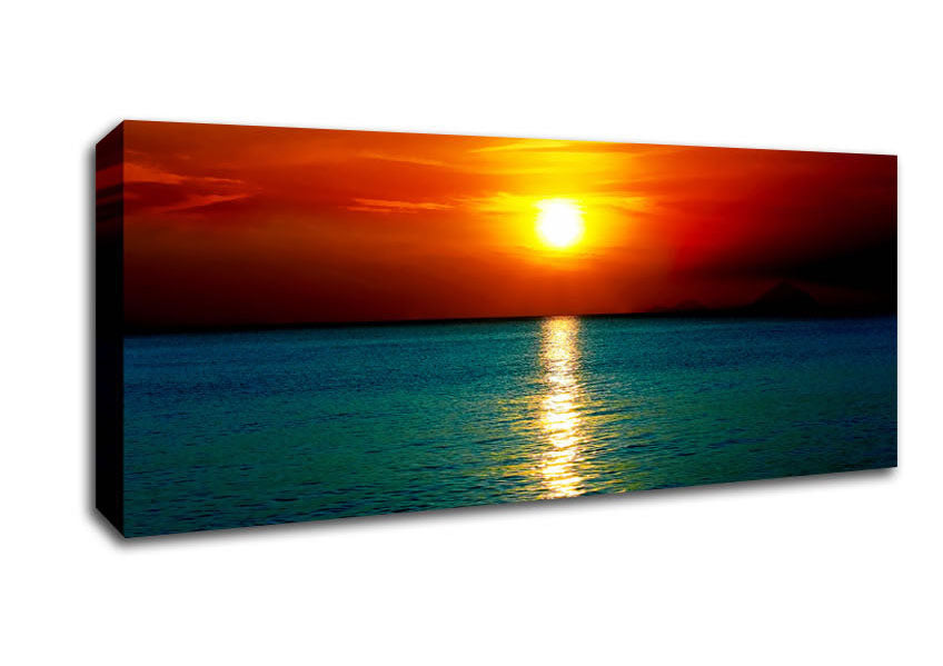 Picture of As The Sun Goes Down Over The Turquoise Ocean Panoramic Canvas Wall Art