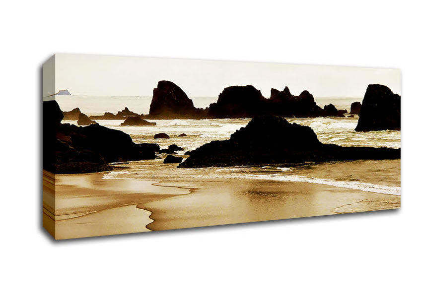 Picture of Sepia Ocean Delight Panoramic Canvas Wall Art