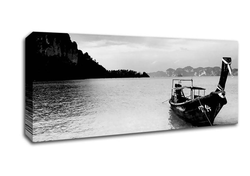 Picture of Fishermans Boat B n W Panoramic Canvas Wall Art