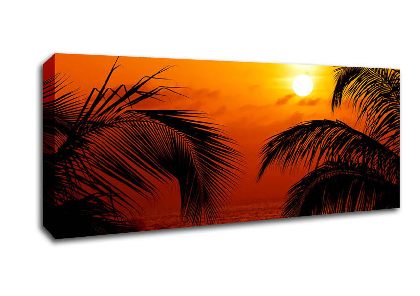 Picture of Orange Palmtree Sun Panoramic Canvas Wall Art