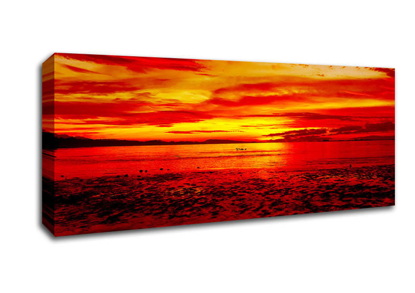 Picture of The Pebbled Beach Red Panoramic Canvas Wall Art