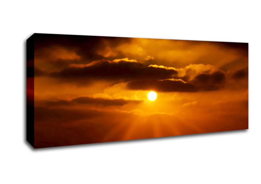 Picture of Golden Sun Rays Through The Clouds Panoramic Canvas Wall Art