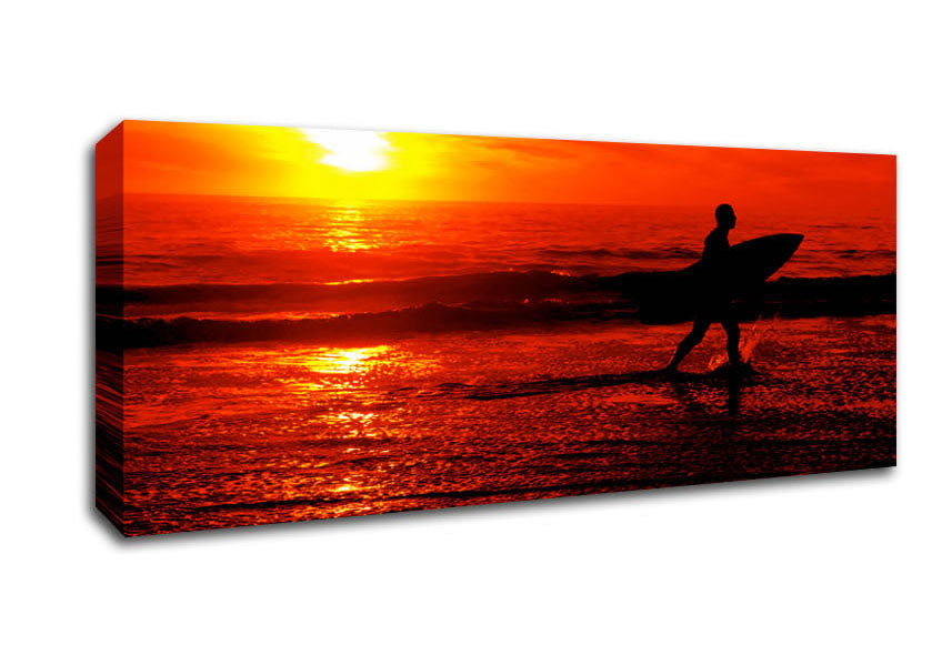 Picture of Surfers Stunning Orange Ocean Panoramic Canvas Wall Art