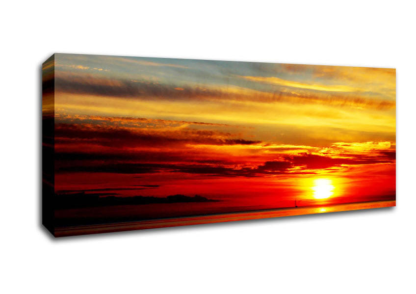 Picture of Distant Ocean Sailboat Sunset Panoramic Canvas Wall Art