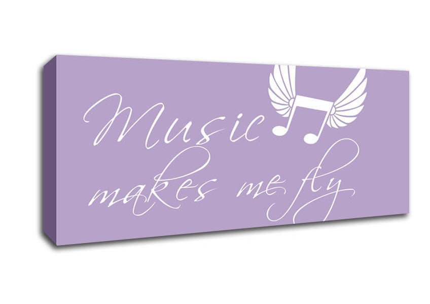 Picture of Boys room Quote Music Makes Me Fly Lilac Panoramic Canvas Wall Art