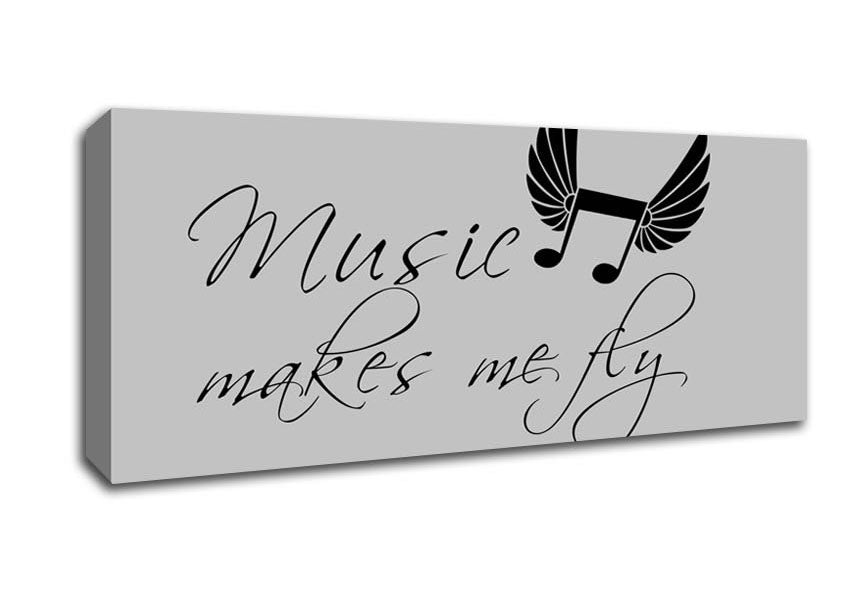 Picture of Boys room Quote Music Makes Me Fly Grey Panoramic Canvas Wall Art