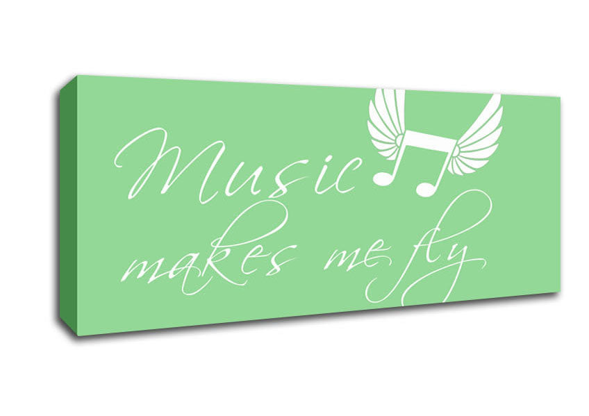 Picture of Boys room Quote Music Makes Me Fly Green Panoramic Canvas Wall Art