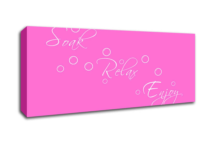 Picture of Bathroom Quote Soak Relax Enjoy Vivid Pink Panoramic Canvas Wall Art