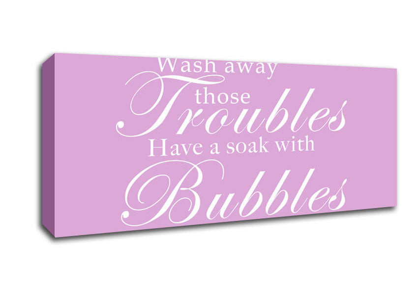 Picture of Bathroom Quote Wash Away Those Troubles Pink Panoramic Canvas Wall Art