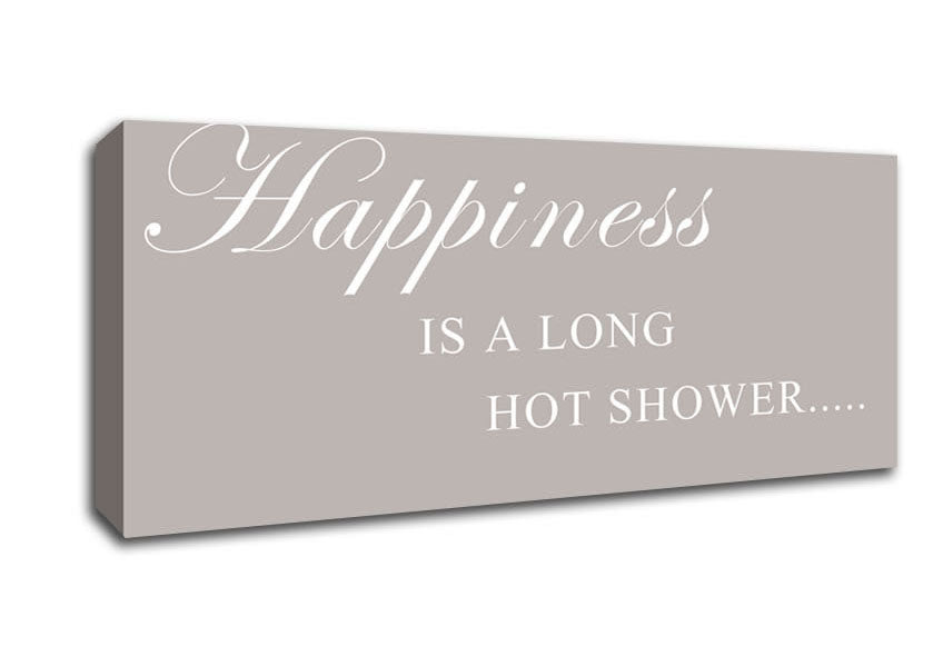 Picture of Bathroom Quote Happiness Is A Long Hot Shower Beige Panoramic Canvas Wall Art