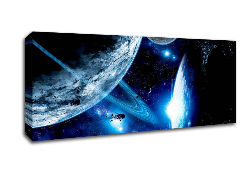 Picture of Blue Galaxy Rays Panoramic Canvas Wall Art