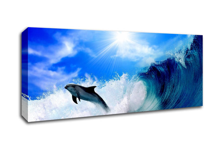 Picture of Dolphin Jumping In The Sea Panoramic Canvas Wall Art