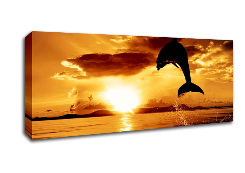 Picture of Dolphin Sunset Panoramic Canvas Wall Art