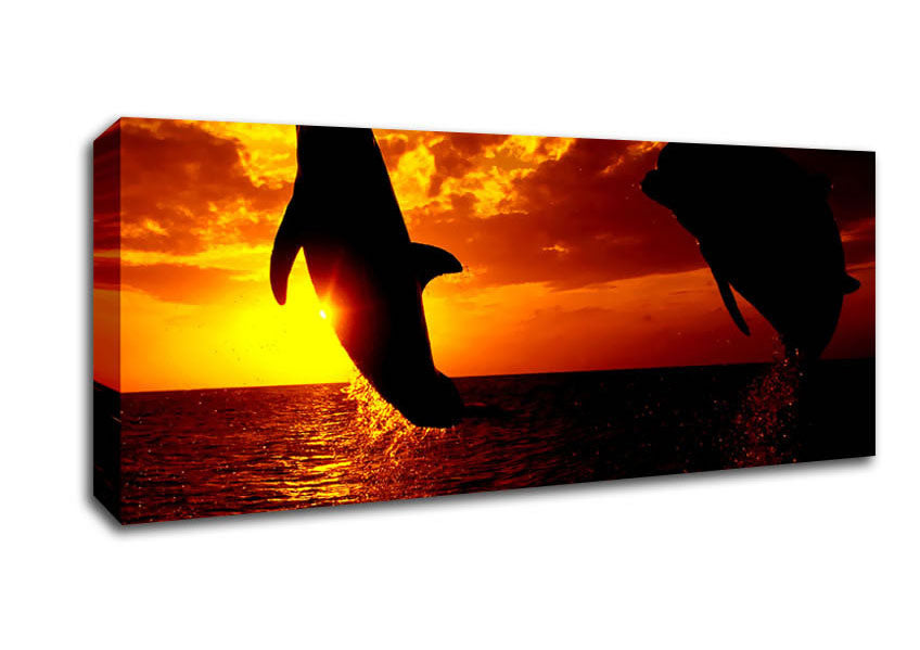 Picture of Dolphins Sunglow Panoramic Canvas Wall Art