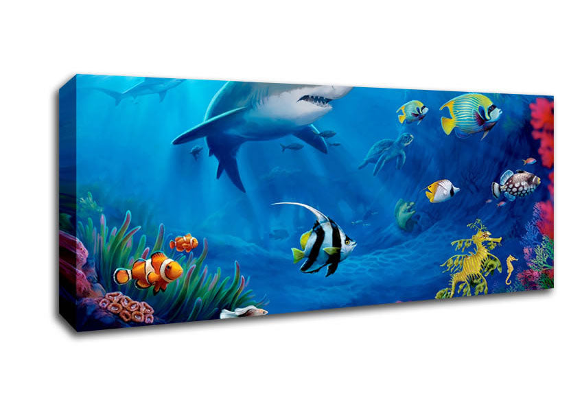 Picture of Fish Swirl Ocean Panoramic Canvas Wall Art