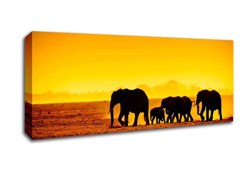 Picture of Hurd Of Elephants Panoramic Canvas Wall Art