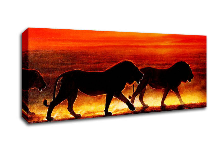 Picture of Lions On The Hunt Panoramic Canvas Wall Art