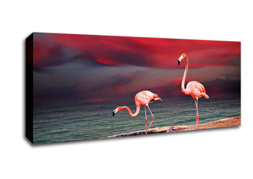 Picture of Pink Flamingo Ocean Panoramic Canvas Wall Art