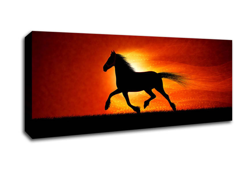 Picture of Running Horse Sunset Blaze Panoramic Canvas Wall Art