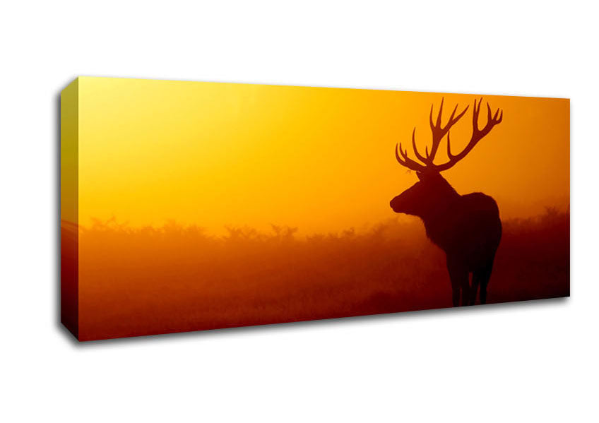 Picture of Stag At Sunset Panoramic Canvas Wall Art