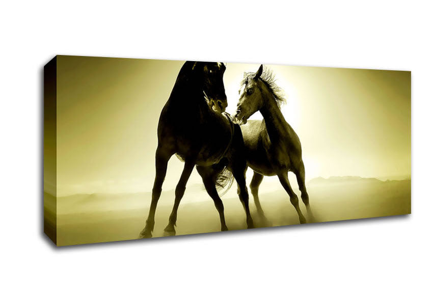 Picture of The Love Of Horses Sepia Panoramic Canvas Wall Art