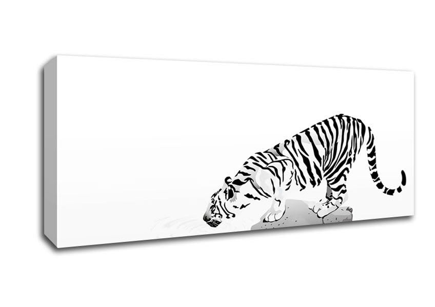 Picture of Tiger Drinking Panoramic Canvas Wall Art