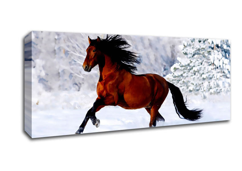 Picture of Wild Horse In The Snow Panoramic Canvas Wall Art