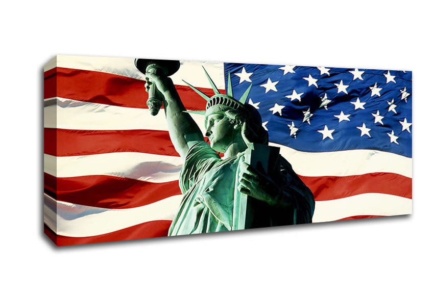 Picture of Stars And Stripes With Lady Liberty Panoramic Canvas Wall Art