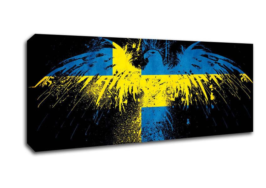 Picture of Swedish Flag Eagle Panoramic Canvas Wall Art