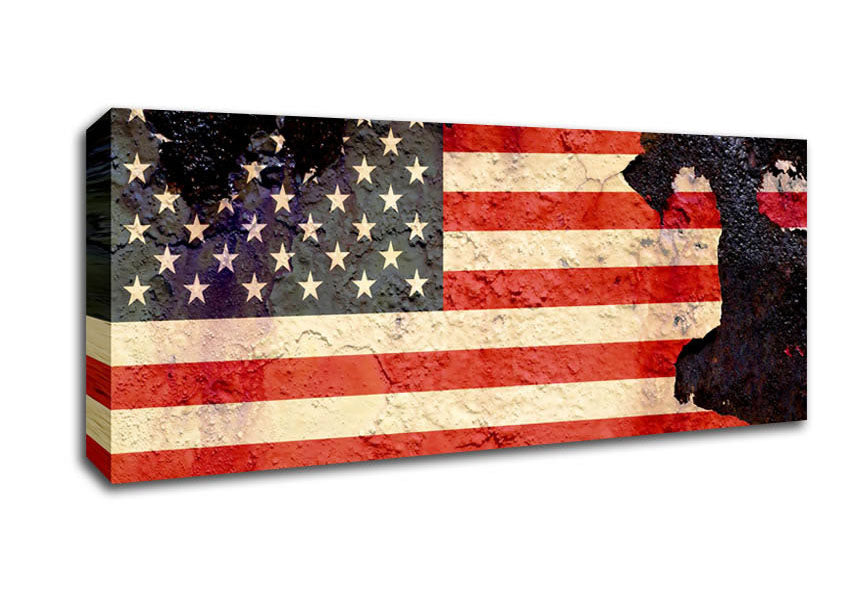 Picture of American Flag Cracked Panoramic Canvas Wall Art