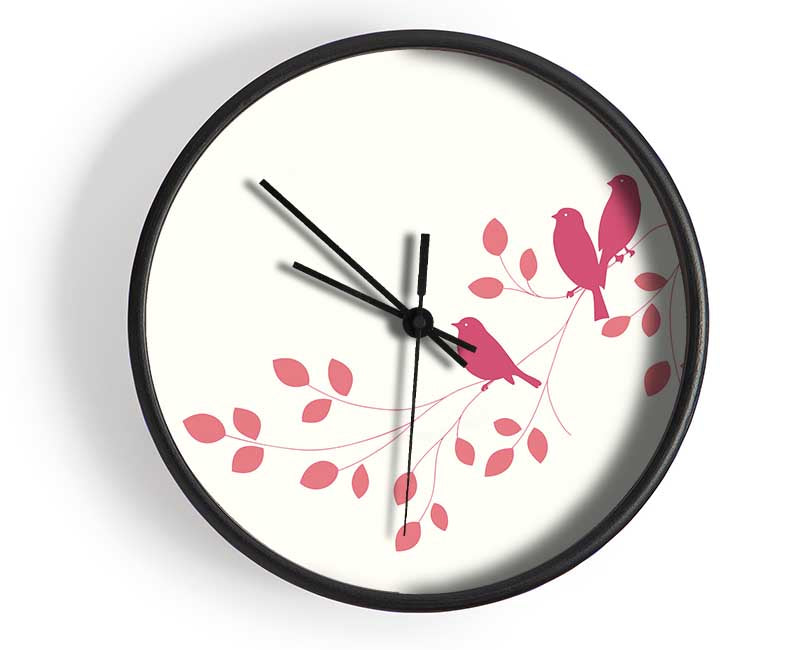 Pink Bird Leaves Clock - Wallart-Direct UK