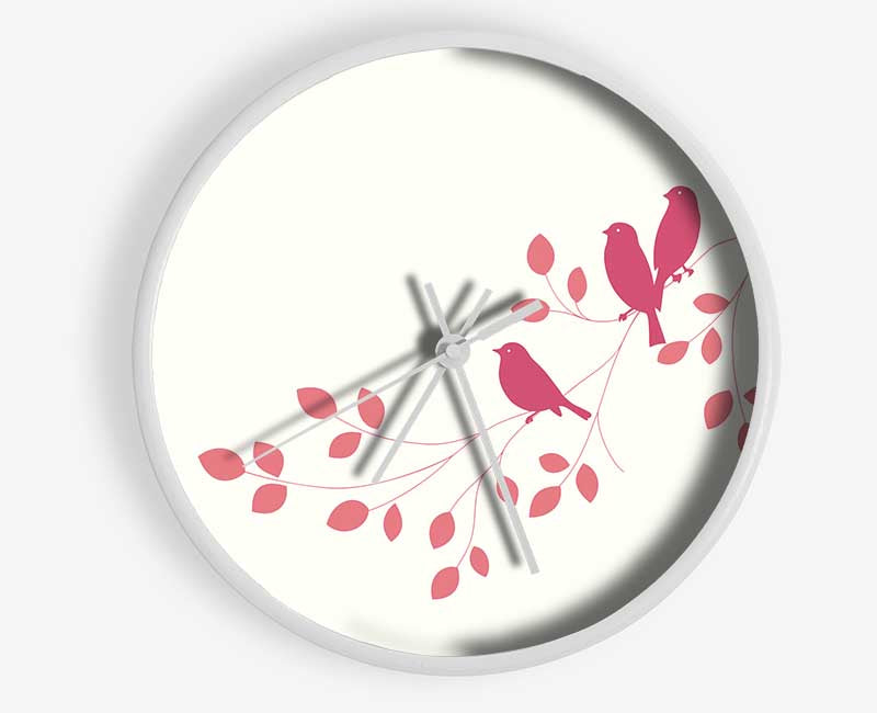 Pink Bird Leaves Clock - Wallart-Direct UK