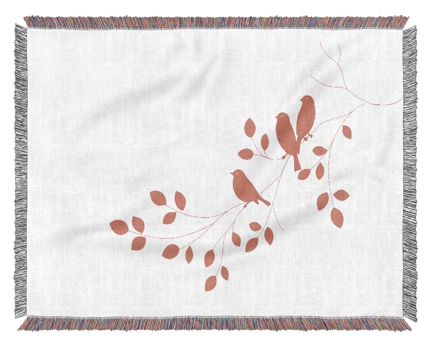 Pink Bird Leaves Woven Blanket