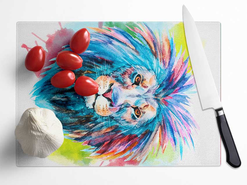 Blue Mained Lion Glass Chopping Board