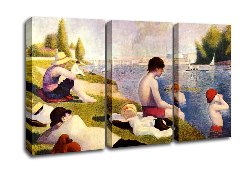 Picture of Seurat A Swimming Pool In Asnie`re 3 Panel Canvas Wall Art