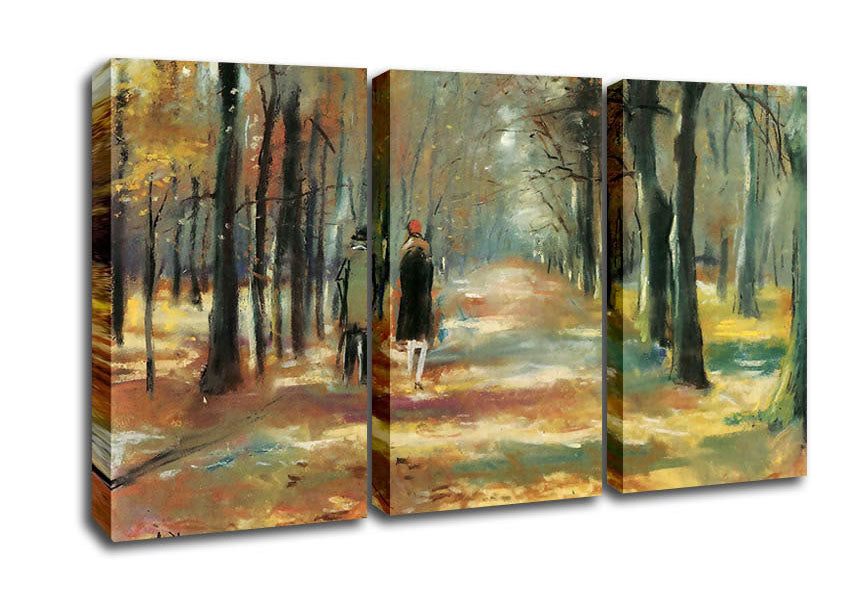 Picture of Lesser Ury Couple Walking In The Woods 3 Panel Canvas Wall Art