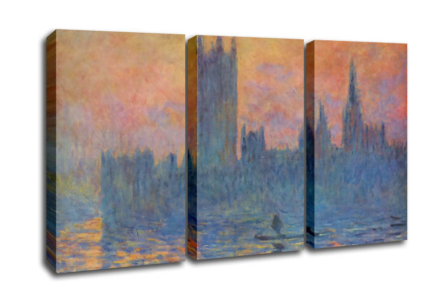 Picture of Monet London Parliament In Winter 3 Panel Canvas Wall Art