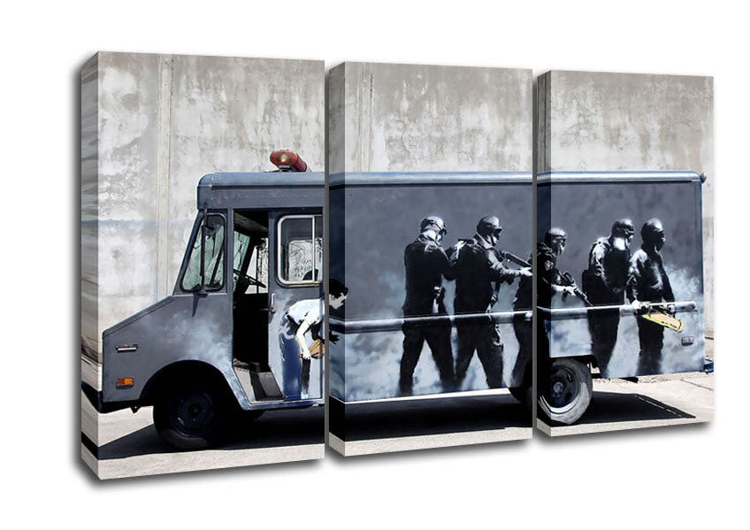 Picture of Banksy Swat Truck 3 Panel Canvas Wall Art